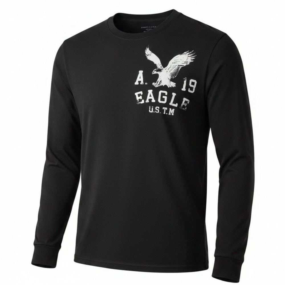 American Eagle Shirt Men XL Long Sleeve A 19 EAGLE U.S.T.M." graphic Black